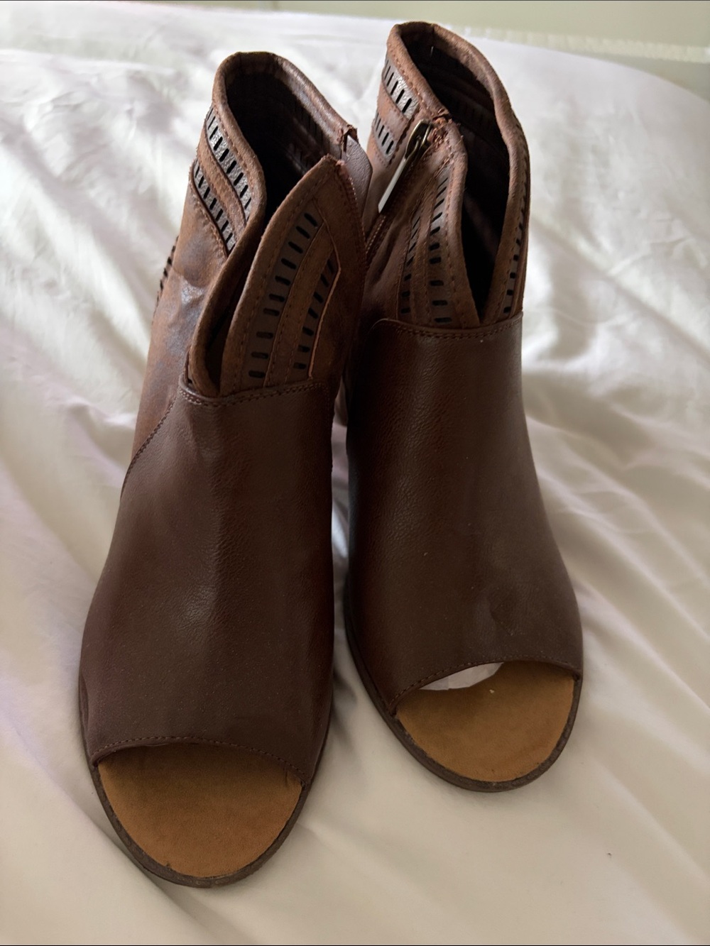 cloudwalkers Brown Peep-Toe Cutout Ankle Booties